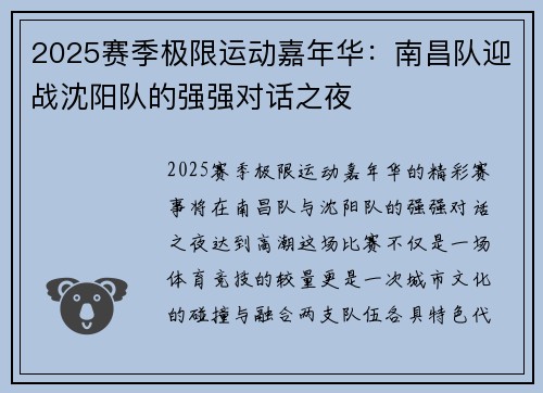 2025赛季极限运动嘉年华：南昌队迎战沈阳队的强强对话之夜